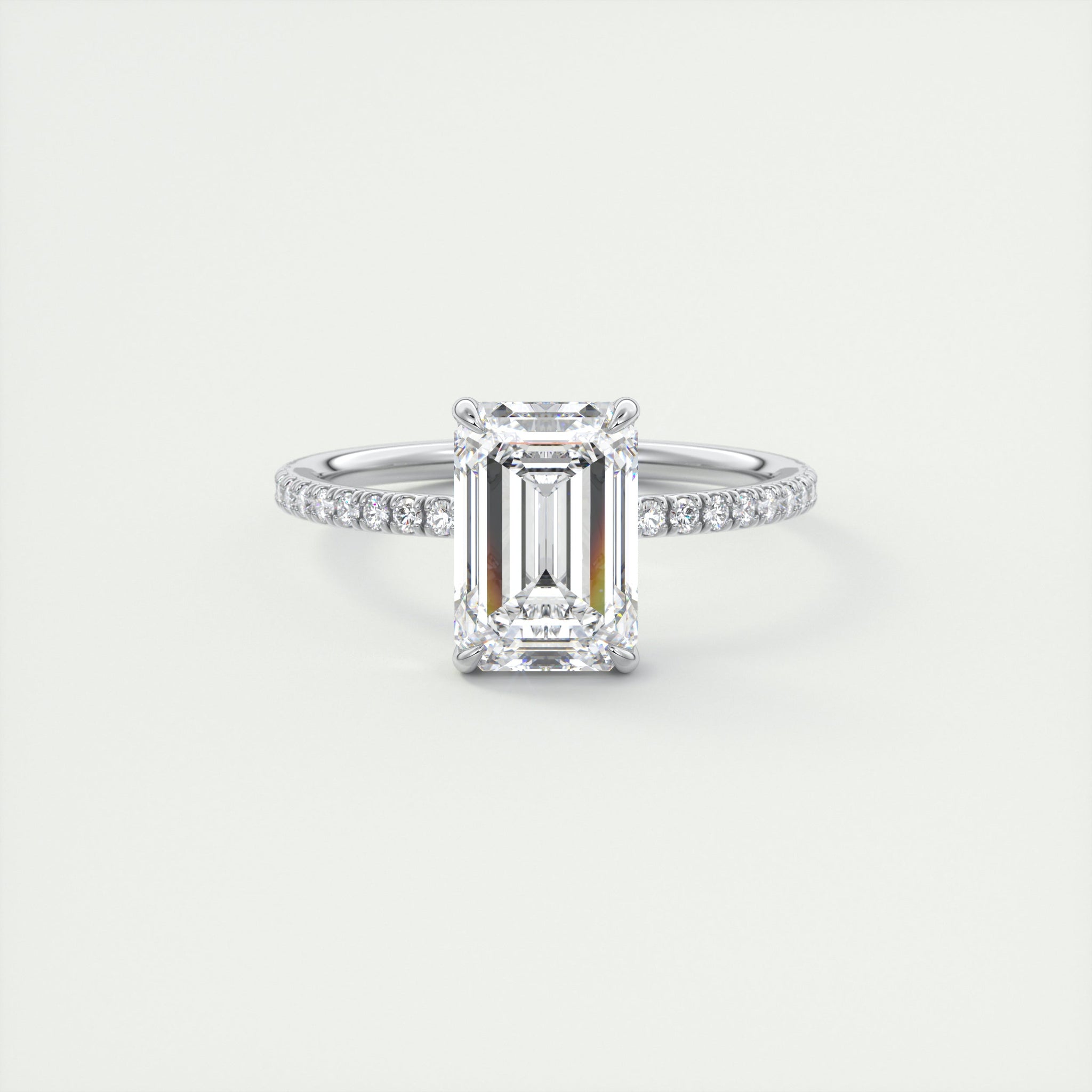 2CT Emerald Cut Moissanite Solitaire Pave Setting Engagement Ring