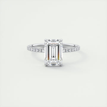 2CT Emerald Cut Moissanite Solitaire Pave Setting Engagement Ring