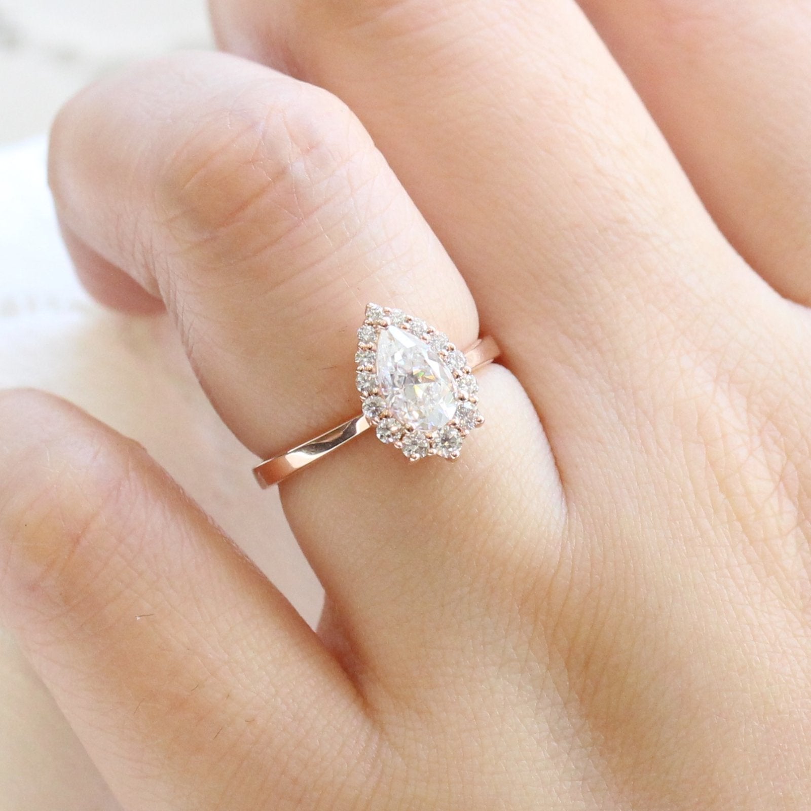 Vintage Romance: 1.0 Carat Pear Halo Moissanite Ring