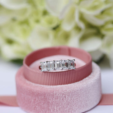 1.0ctw Emerald Cut Five Stone Moissanite Wedding Band