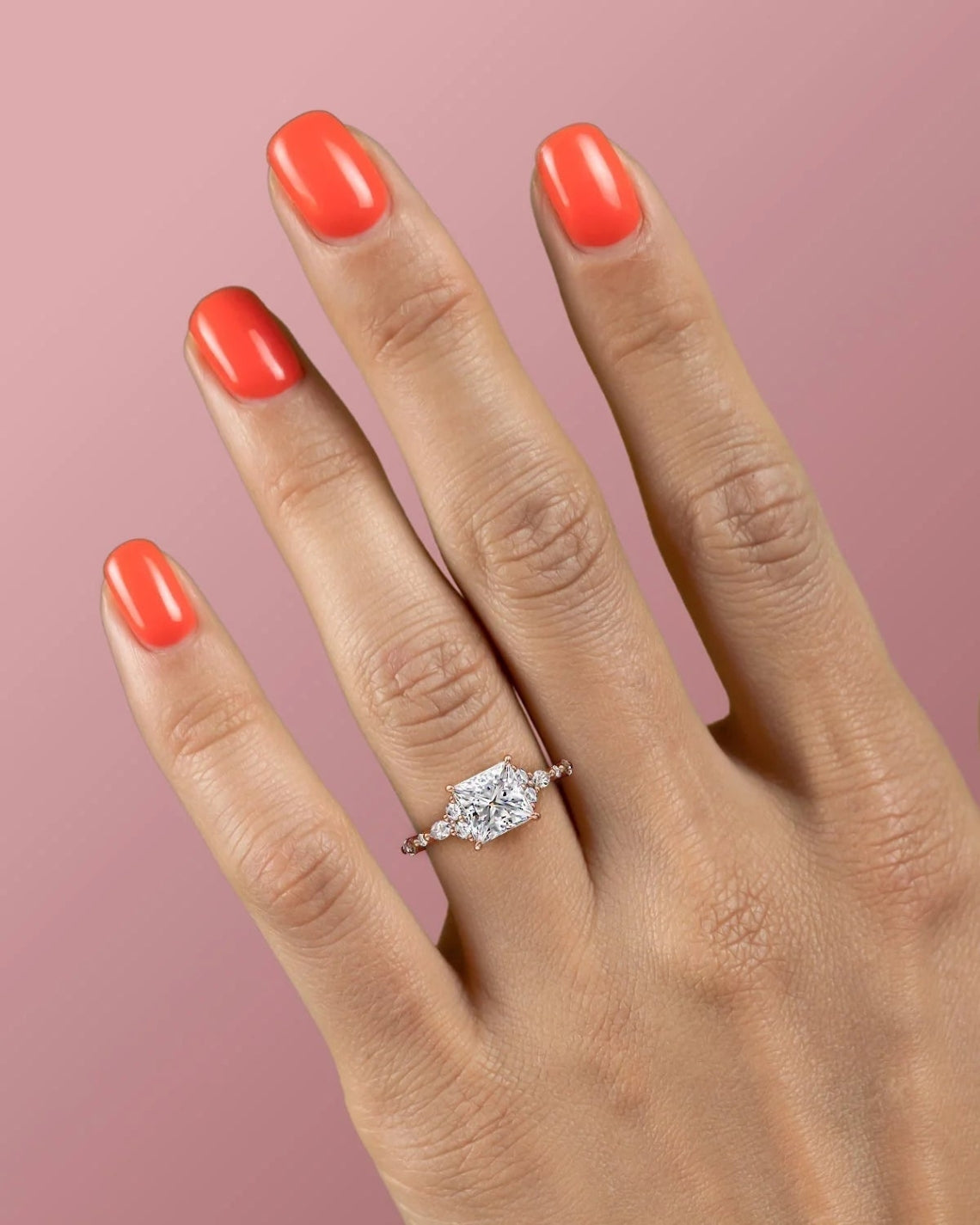 1.0 - 3.0 CT Princess Cut CVD Diamond Cluster Style Engagement Ring