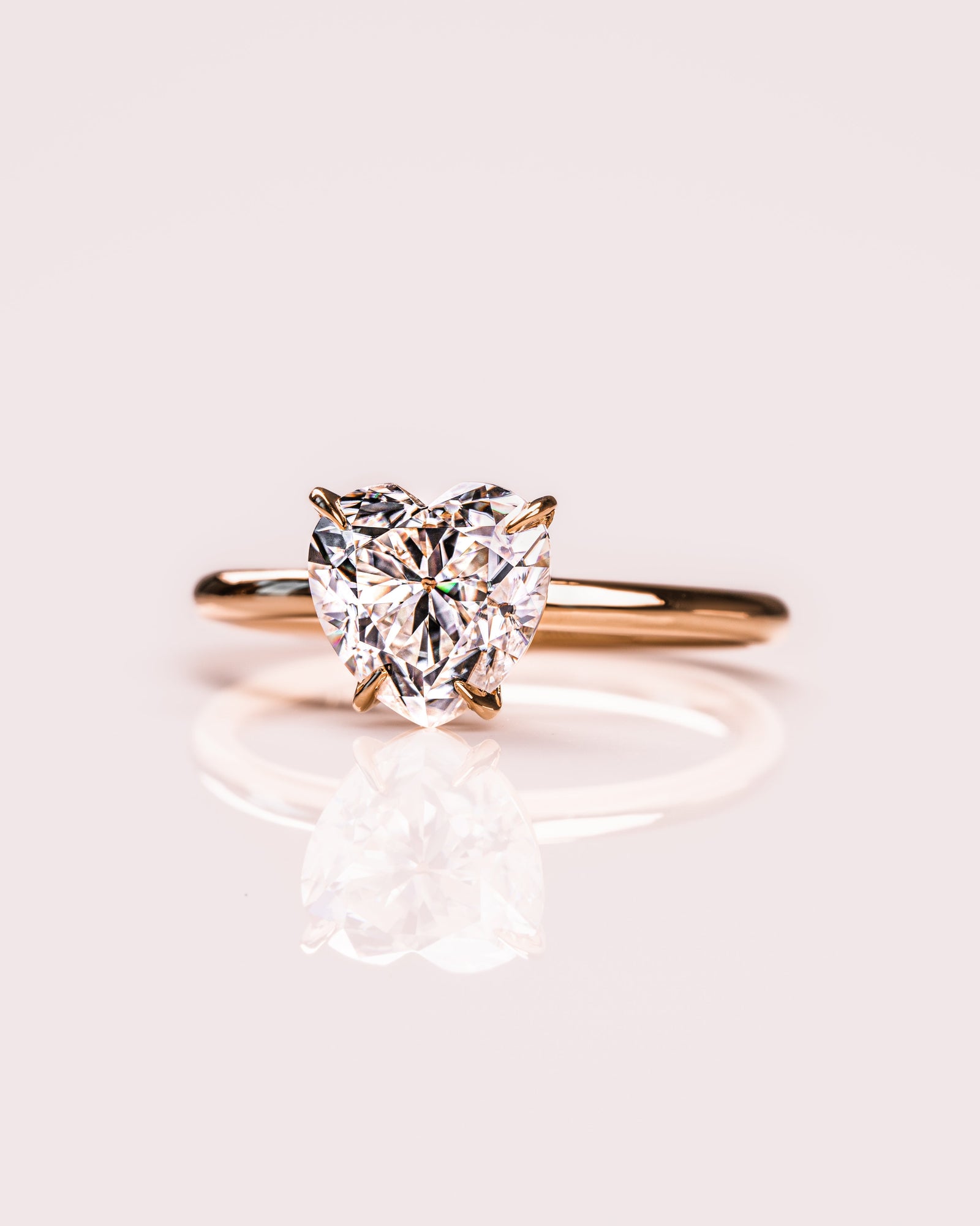 1.0 - 3.0 CT Heart  CVD Diamond Solitaire Engagement Ring