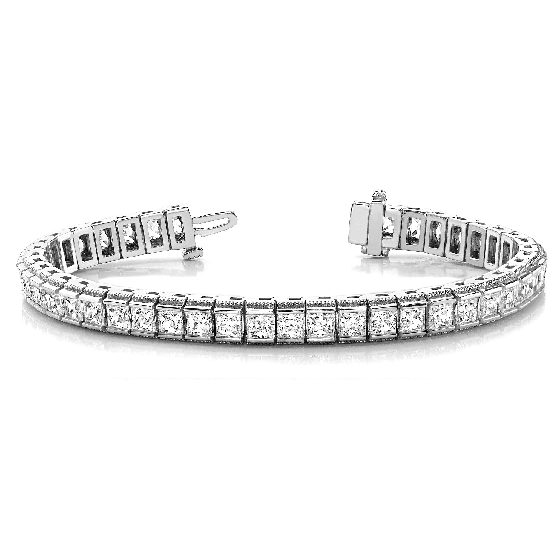 Channel Set 13.0 ctw Princess Cut Diamond Tennis Bracelet Milgrain Edges for Women