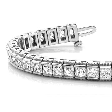 Channel Set 13.0 ctw Princess Cut Diamond Tennis Bracelet Milgrain Edges for Women