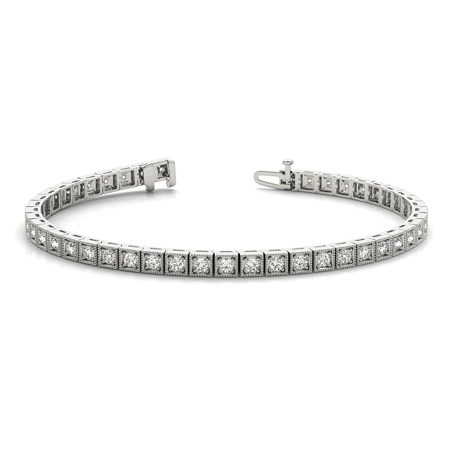 Square Milgrain 1.00 ctw Round Diamond Tennis Bracelet for Women