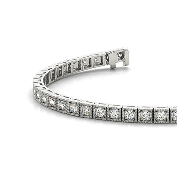 Square Milgrain 1.00 ctw Round Diamond Tennis Bracelet for Women