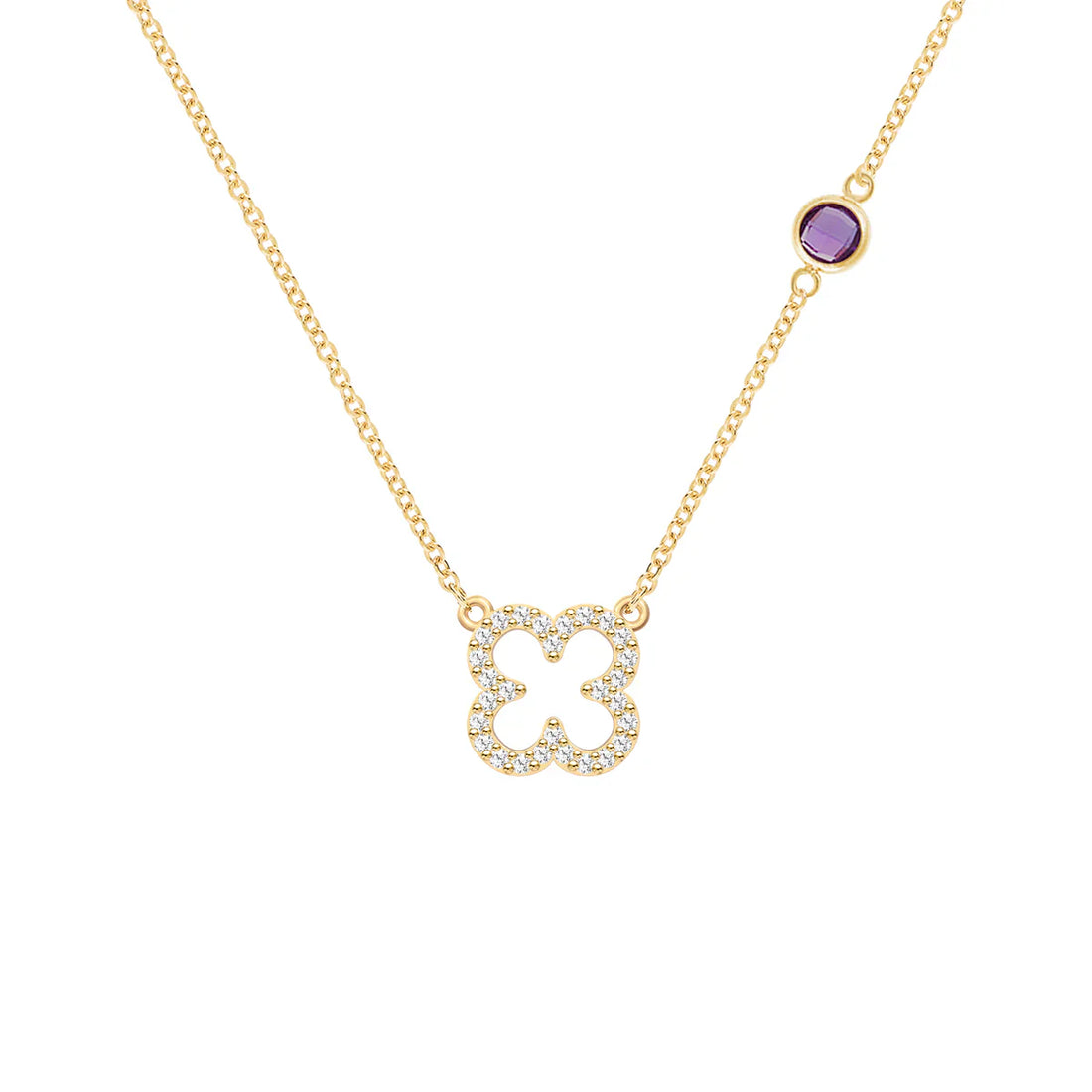 0.25CT Round Amethyst Diamond February Birthstone Clover Necklace