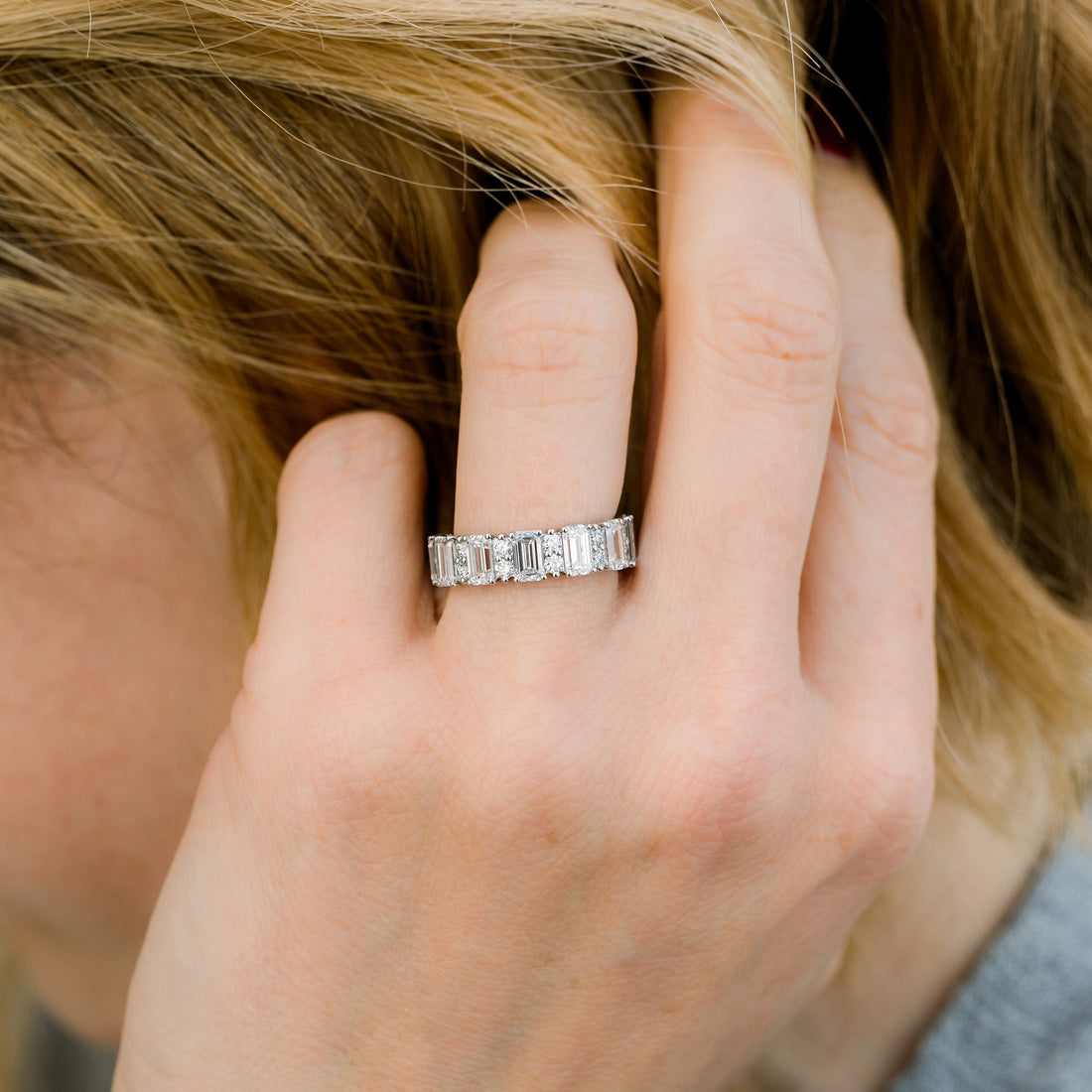 2.25ctw Emerald Cut & Round Moissanite 3/4Eternity Wedding Band