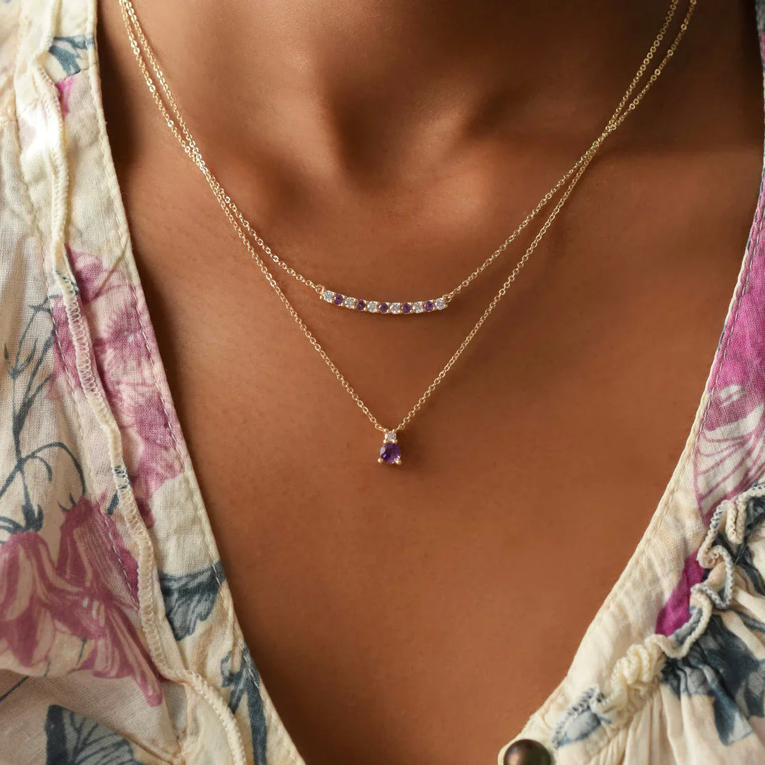 0.20CT Round Amethyst Diamond February Birthstone Necklace