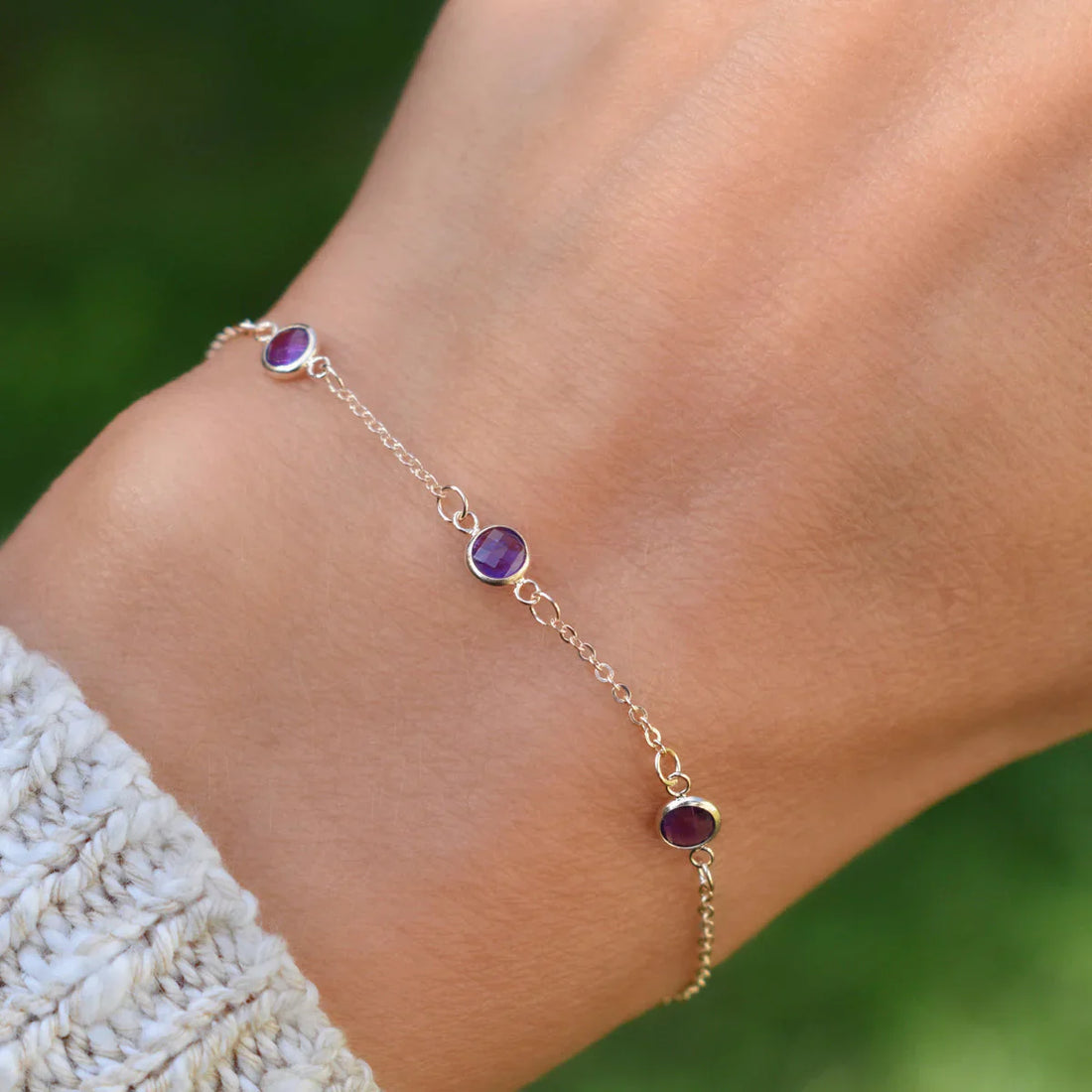 0.75CT Round Amethyst Diamond February Birthstone Bracelet