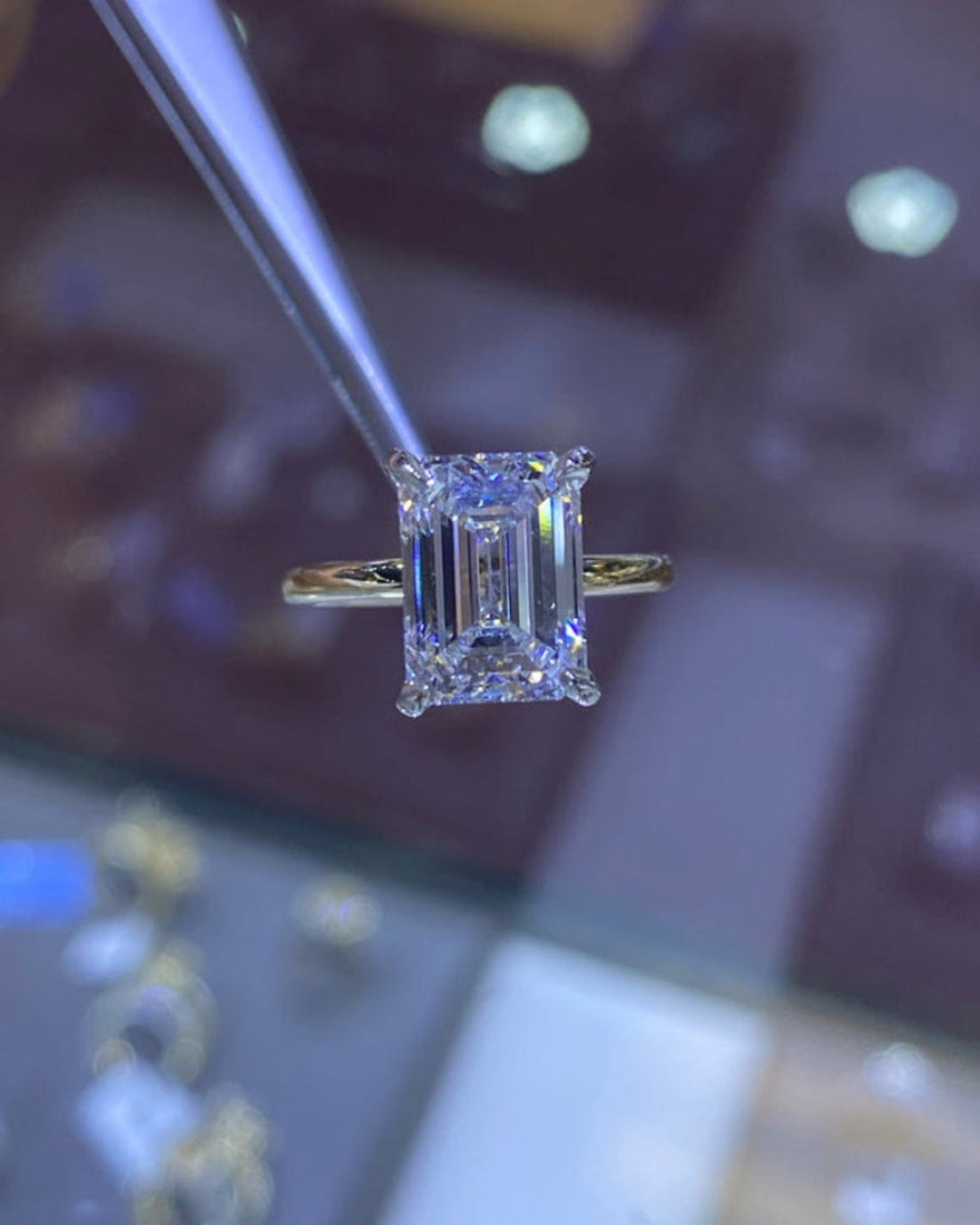 1.0 - 3.0 CT Emerald CVD Diamond Solitaire Engagement Ring