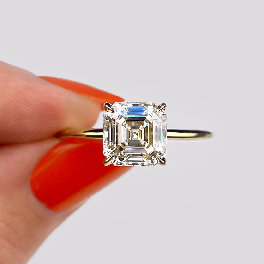 2.0 Ct Asscher Cut Moissanite Solitaire Diamond Engagement Ring