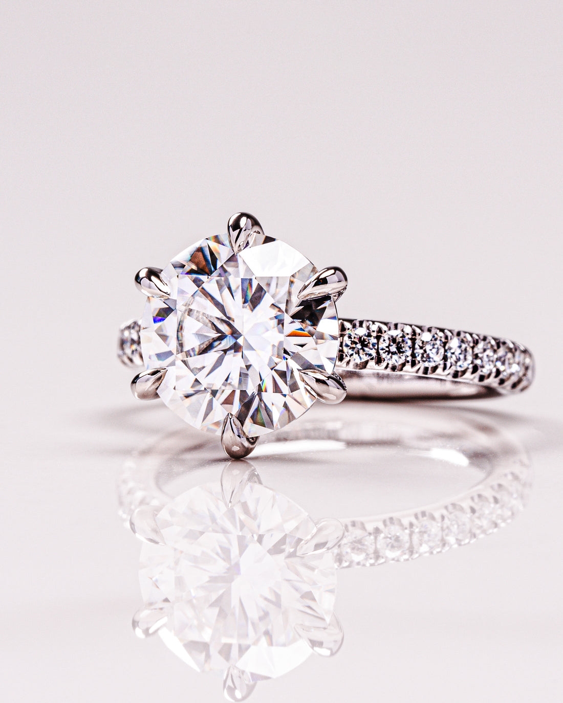 1.0 - 3.26 CT Round F/VS1 CVD Diamond Pave Setting Engagement Ring