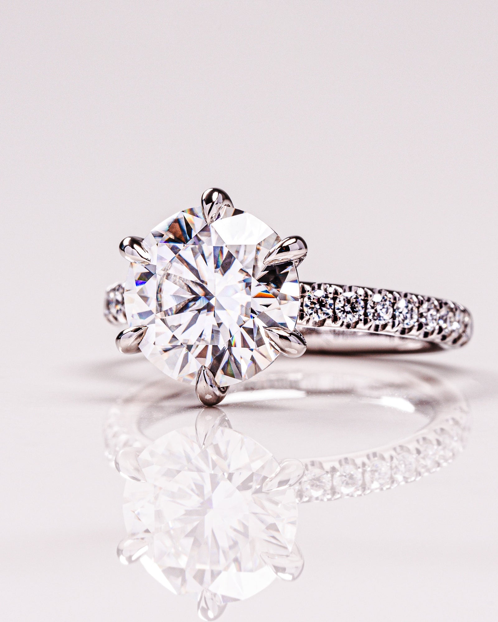 1.0 - 3.26 CT Round F/VS1 CVD Diamond Pave Setting Engagement Ring