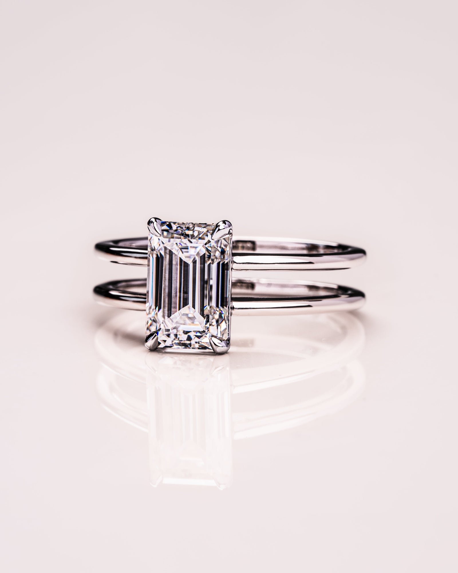 1.50 - 3.0 CT Emerald  CVD Diamond Solitaire Double Band Engagement Ring