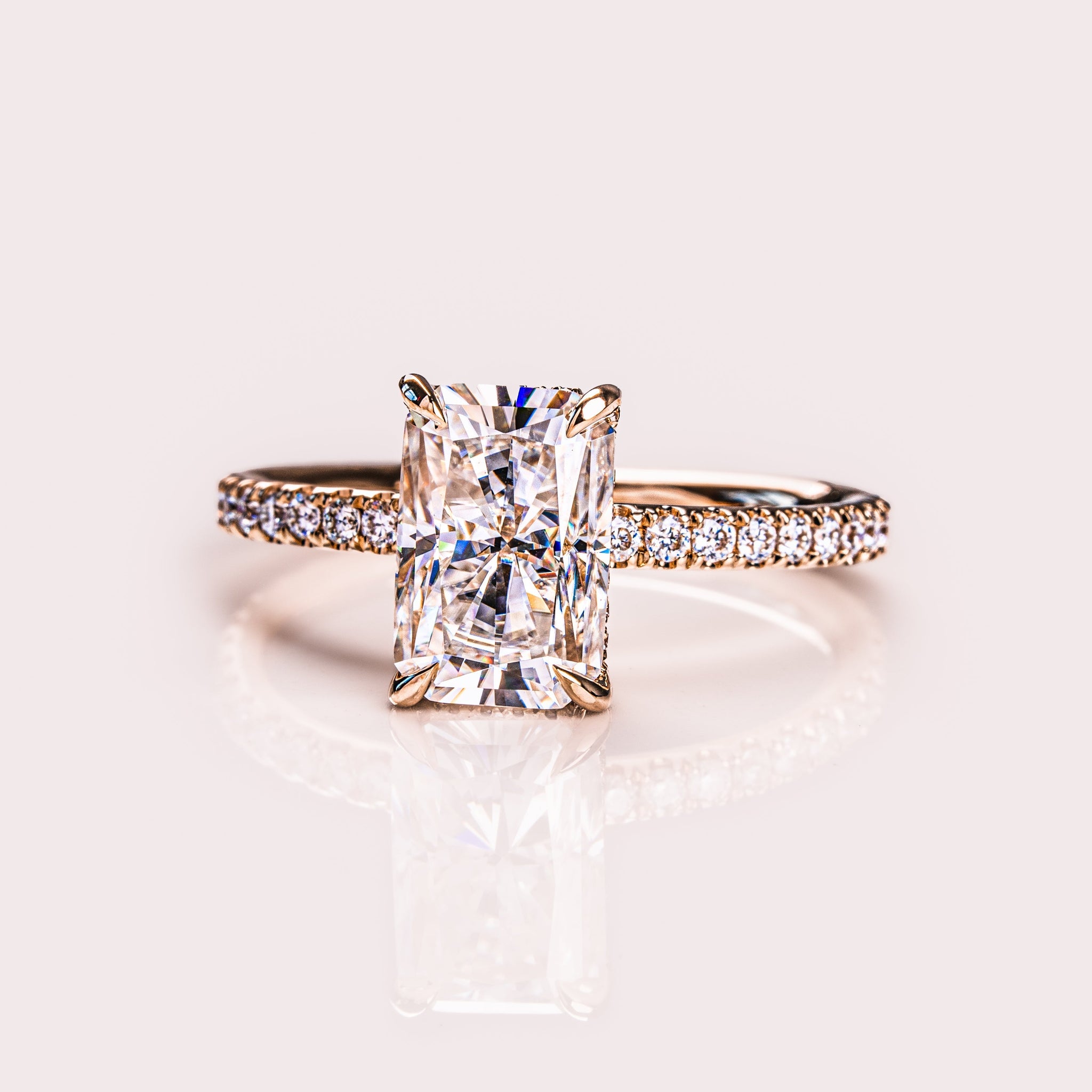 1.43-3.43 CT Radiant CVD Diamond Hidden Halo Pave Setting Engagement Ring