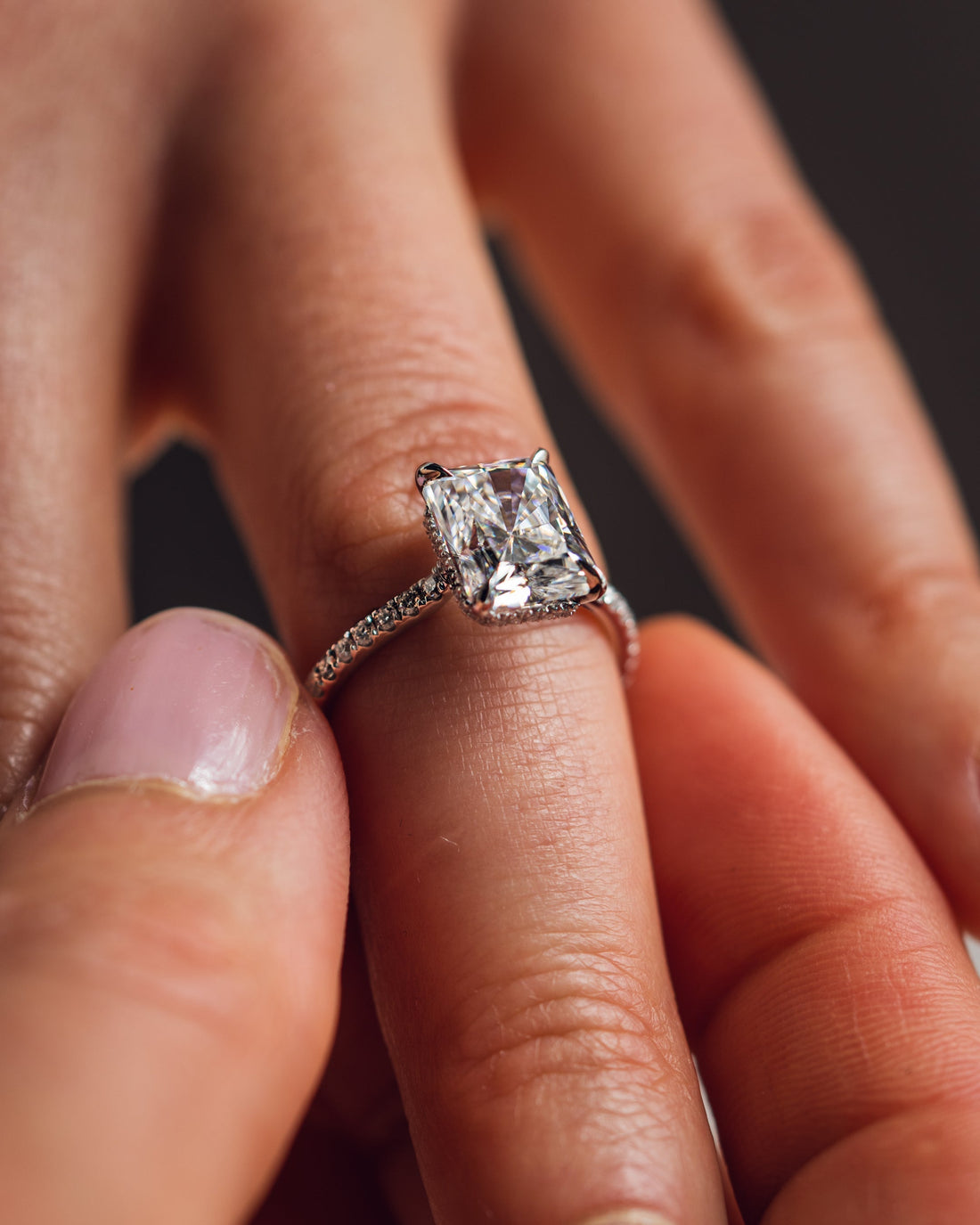 1.50 - 3.0 CT Radiant  CVD Diamond Hidden Halo Pave Setting Engagement Ring