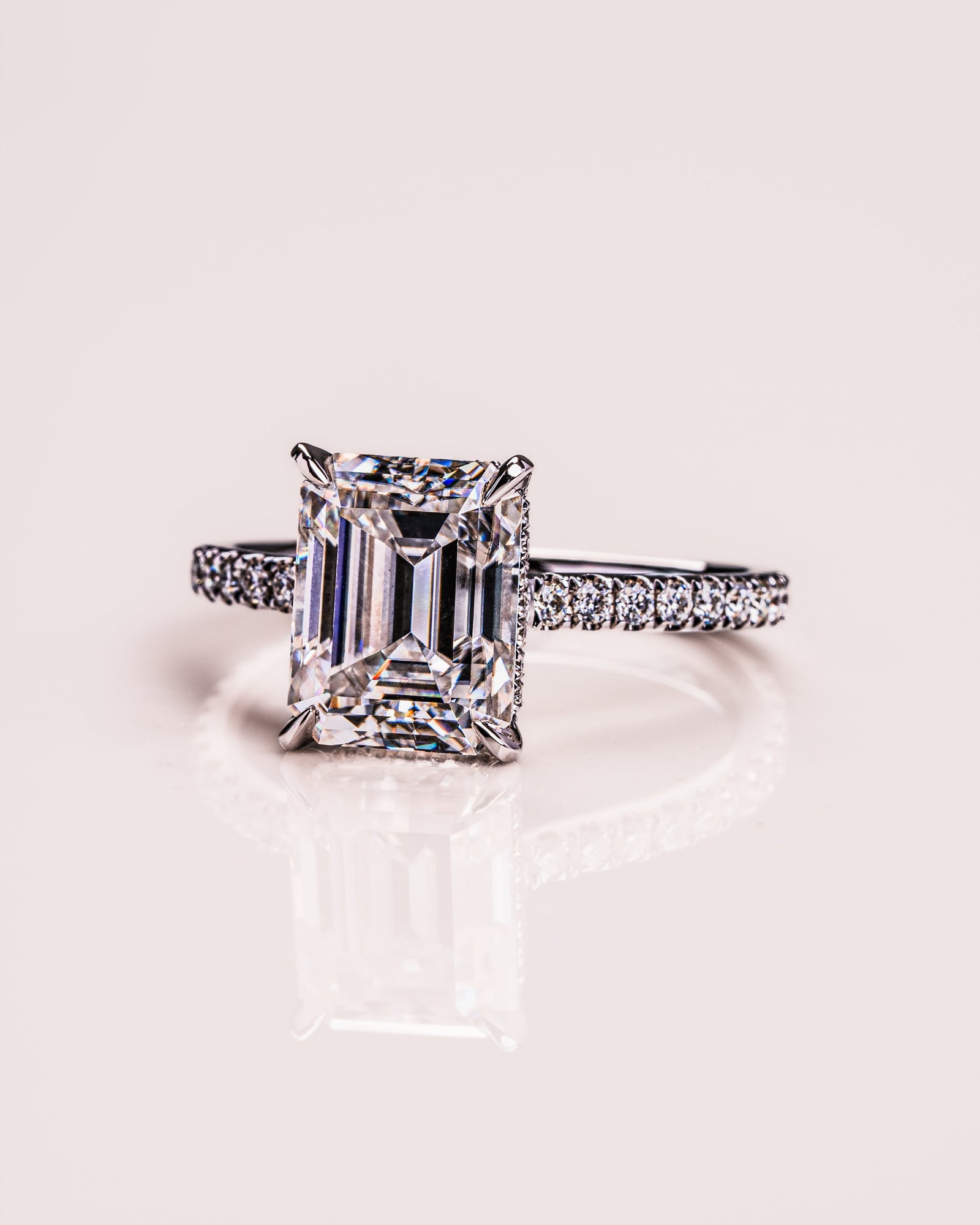 1.50 CT-3.50 CT Emerald  CVD Diamond Hidden Halo Pave Setting Engagement Ring
