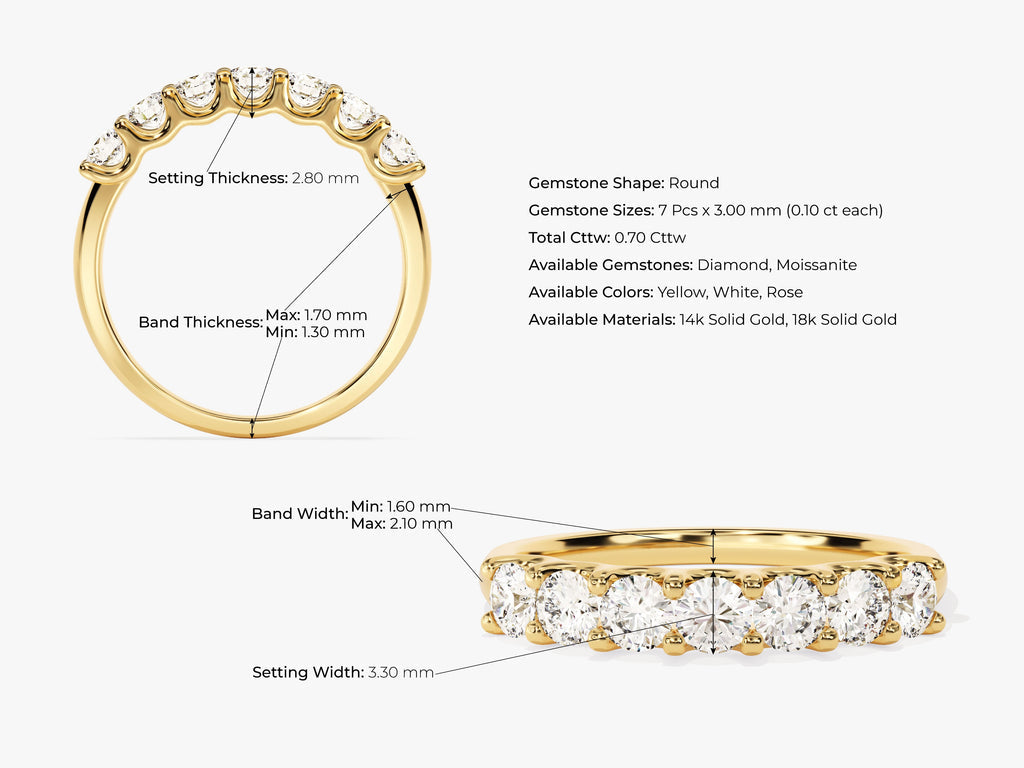 0.70 CT Seven Stone Diamond CVD EF/VVS Wedding Band For Her