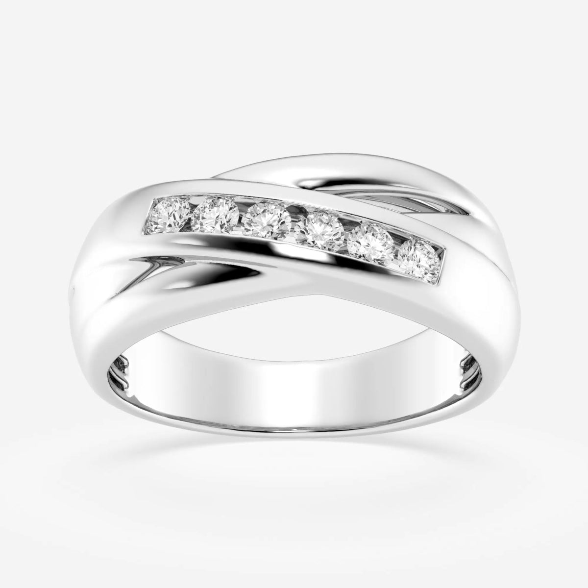 4mm Round Cut Lab Grown Crossover Channel Set Men's Wedding Band