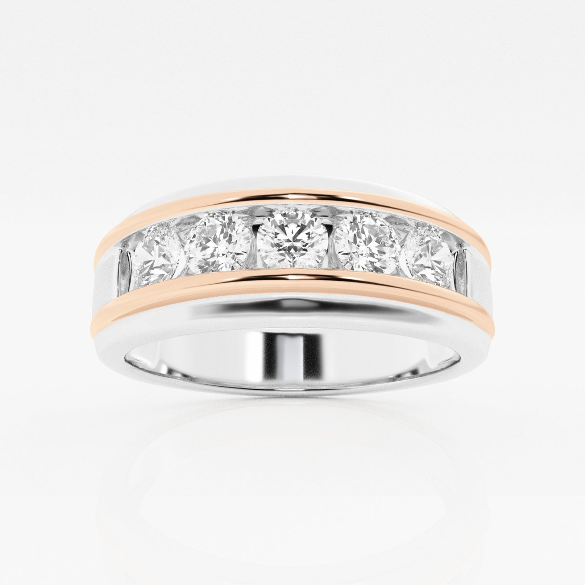 4.5mm Round Cut Lab Grown Five Stone Men's Wedding Band