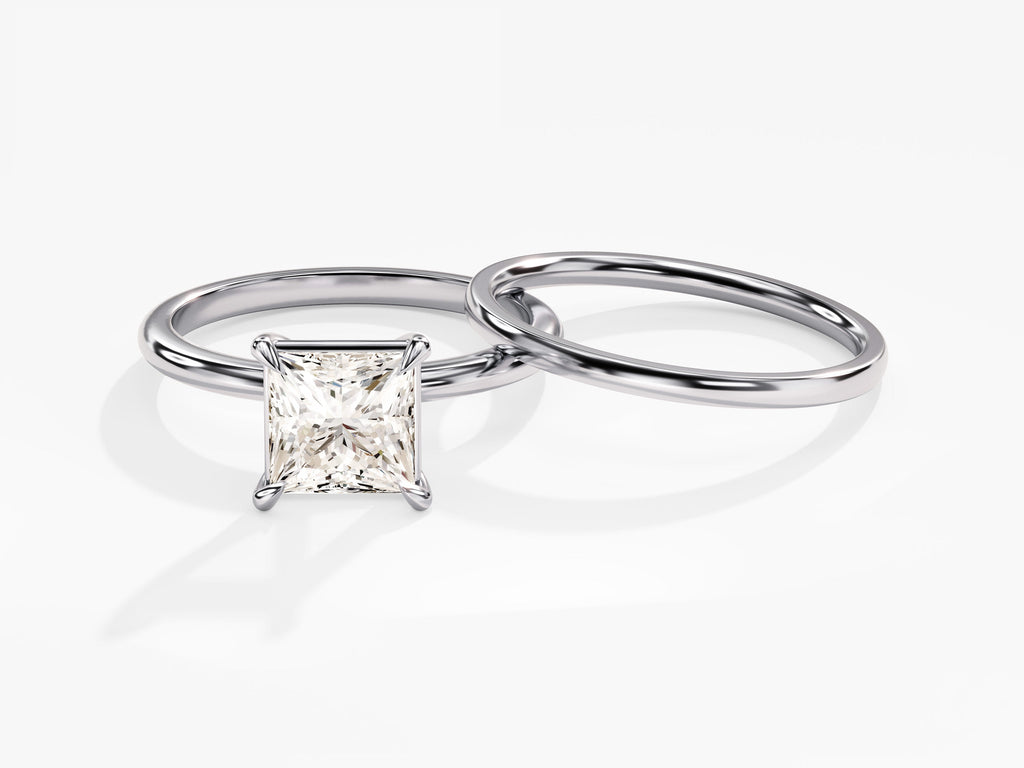 1.50CT Princess Cut Solitaire F-VS Lab Grown Diamond Engagement Ring Set