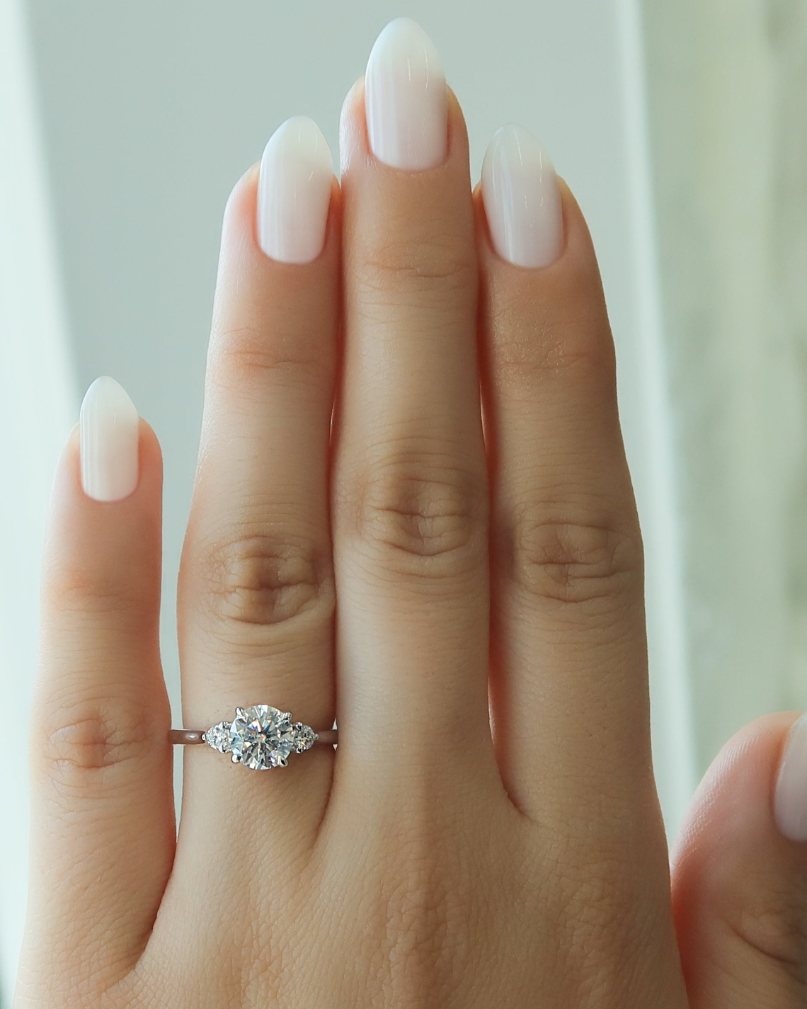 1.0 - 3.0 CT Round Cut CVD Diamond Three Stone Style Engagement Ring