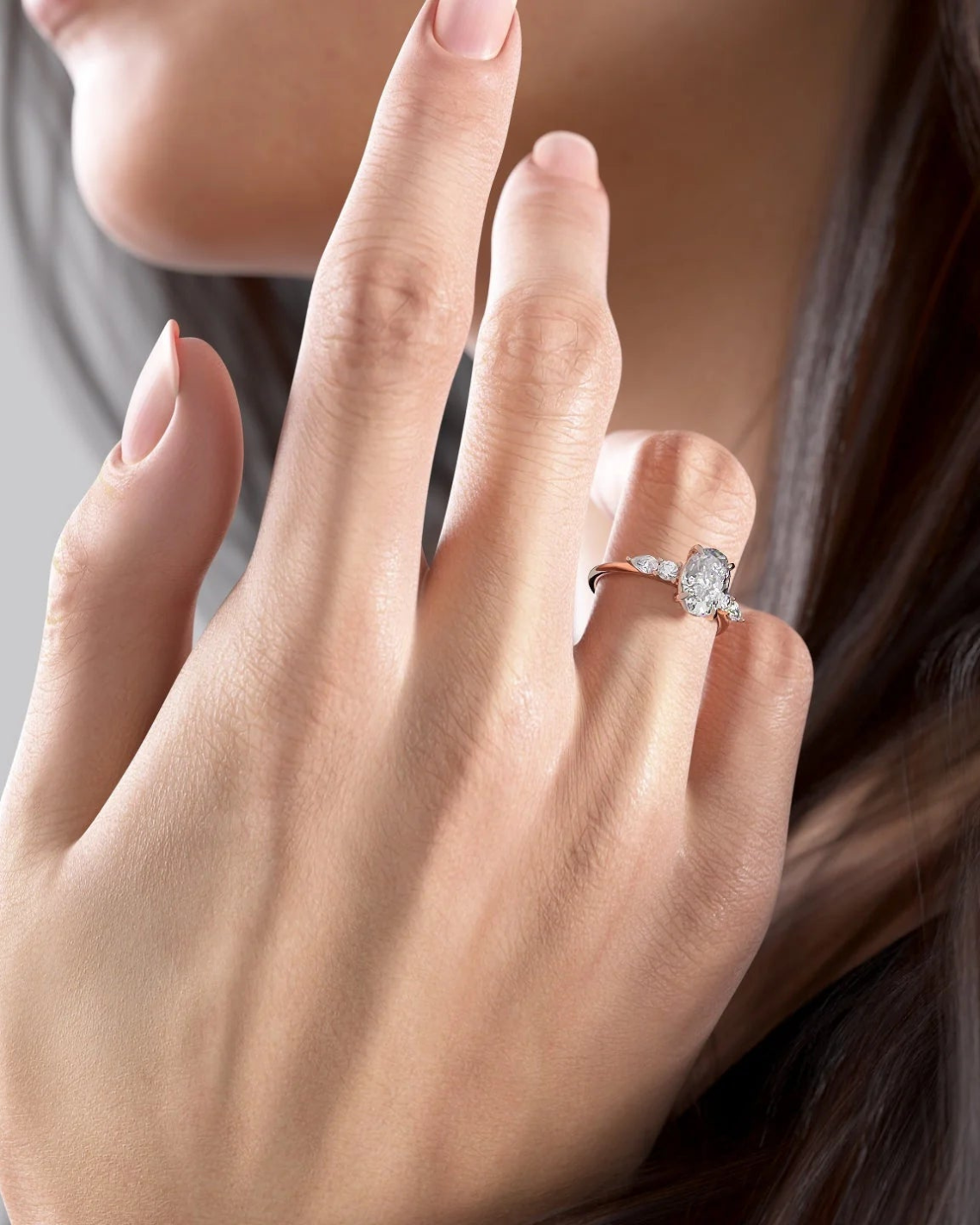 2.0 - 4.0 CT Oval Cut CVD Diamond Five Stone Engagement Ring