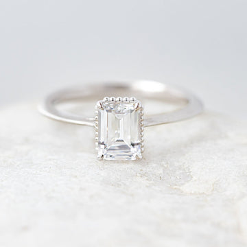 0.92CT Emerald Cut Vintage Solitaire Moissanite Engagement Ring