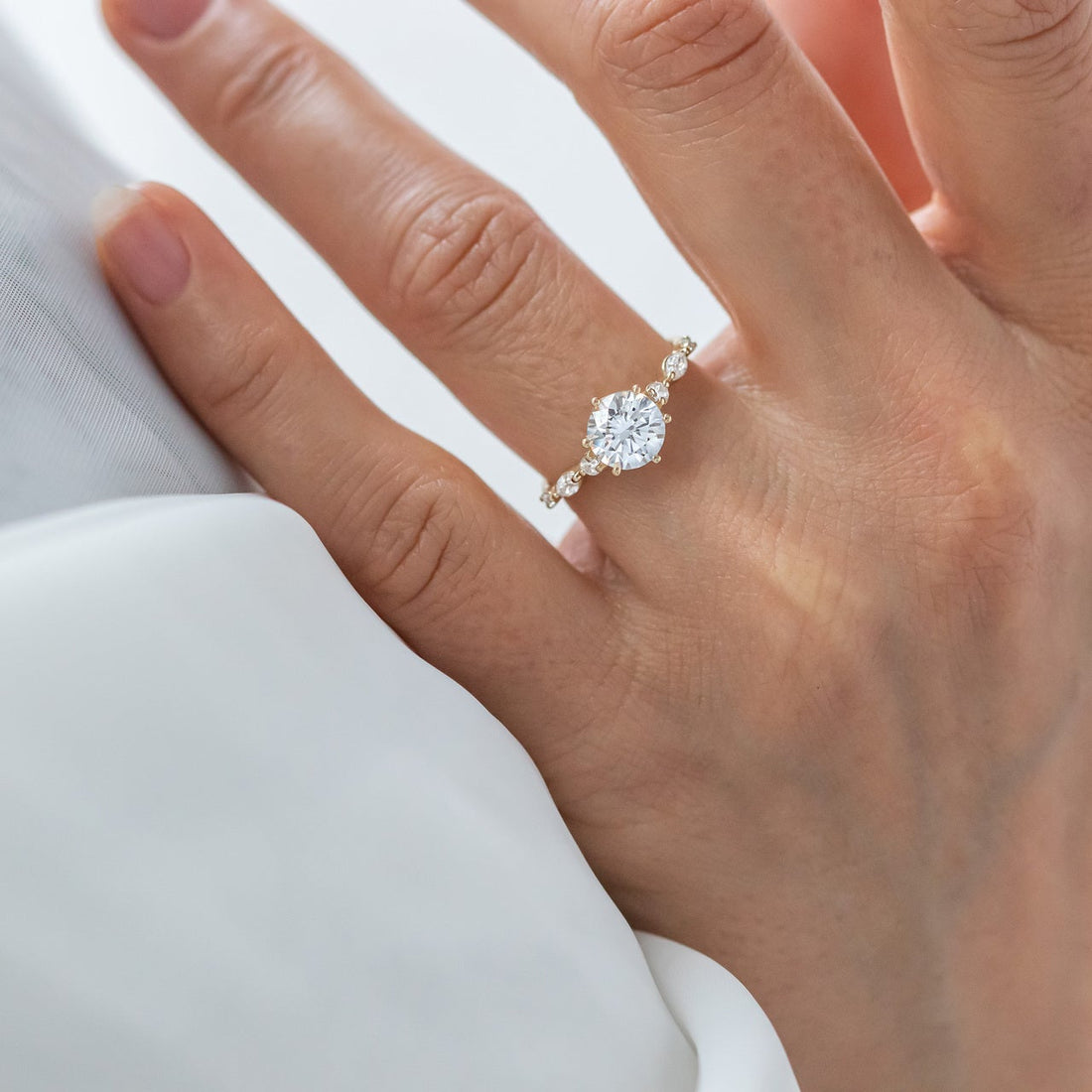 1.35CT Round Cut Moissanite Diamond Engagement Ring in 14K Rose Gold