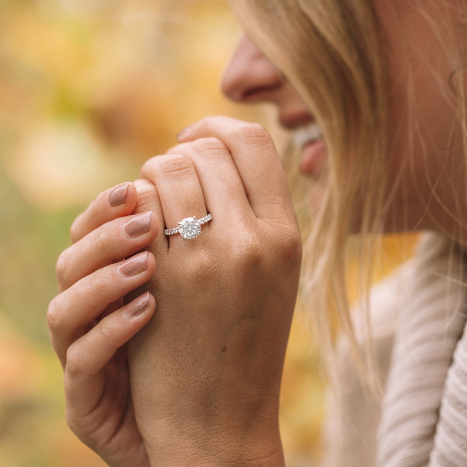1.90ct Round Cut Moissanite Hidden Halo Pave Setting Engagement Ring