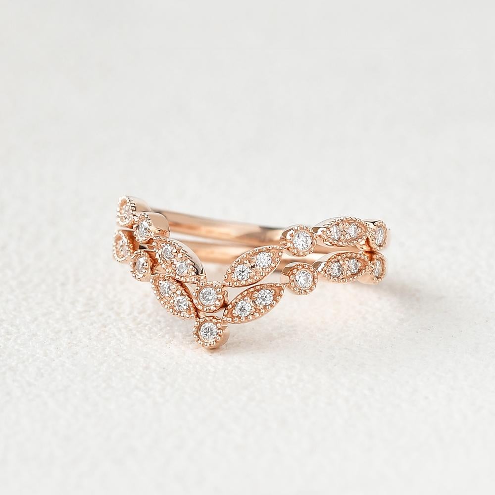 0.40CTW Round Brilliant Curved Vintage Style Set of 2 Wedding Band