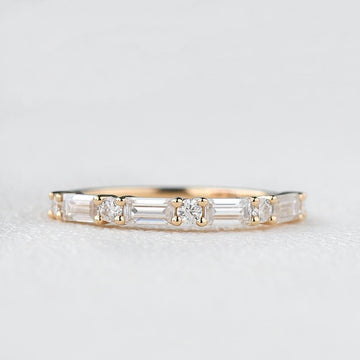 0.20 CTW Round Brilliant & Baguette Cut Half Eternity Wedding Band