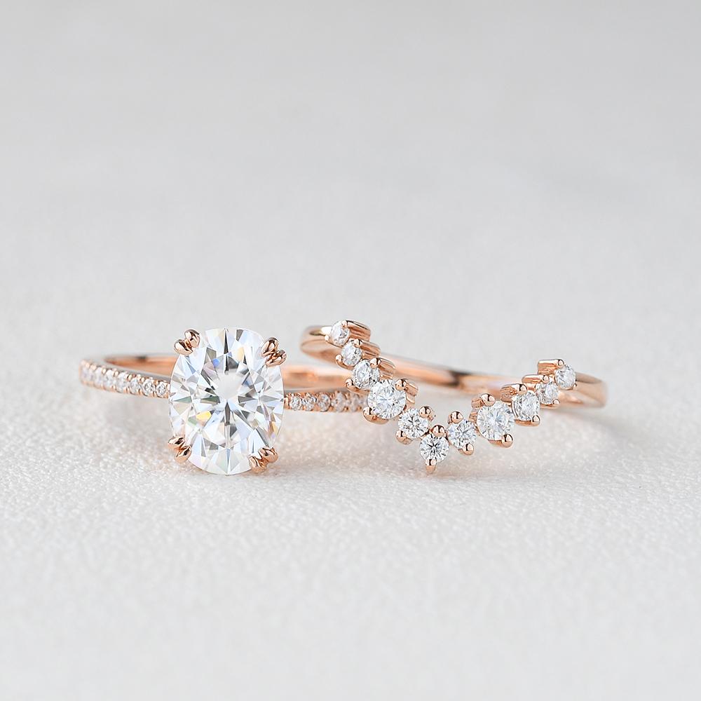 1.86CT Oval Cut Moissanite Solitaire Bridal Ring Set