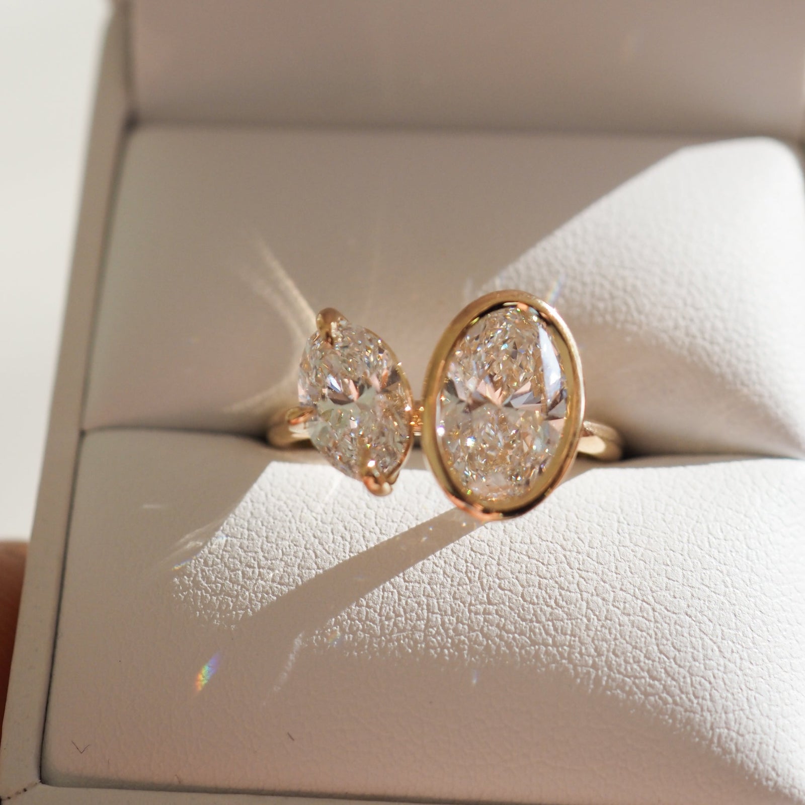 3.0 Carats Oval Shaped CVD Diamond Two Stone Style Engagement Ring