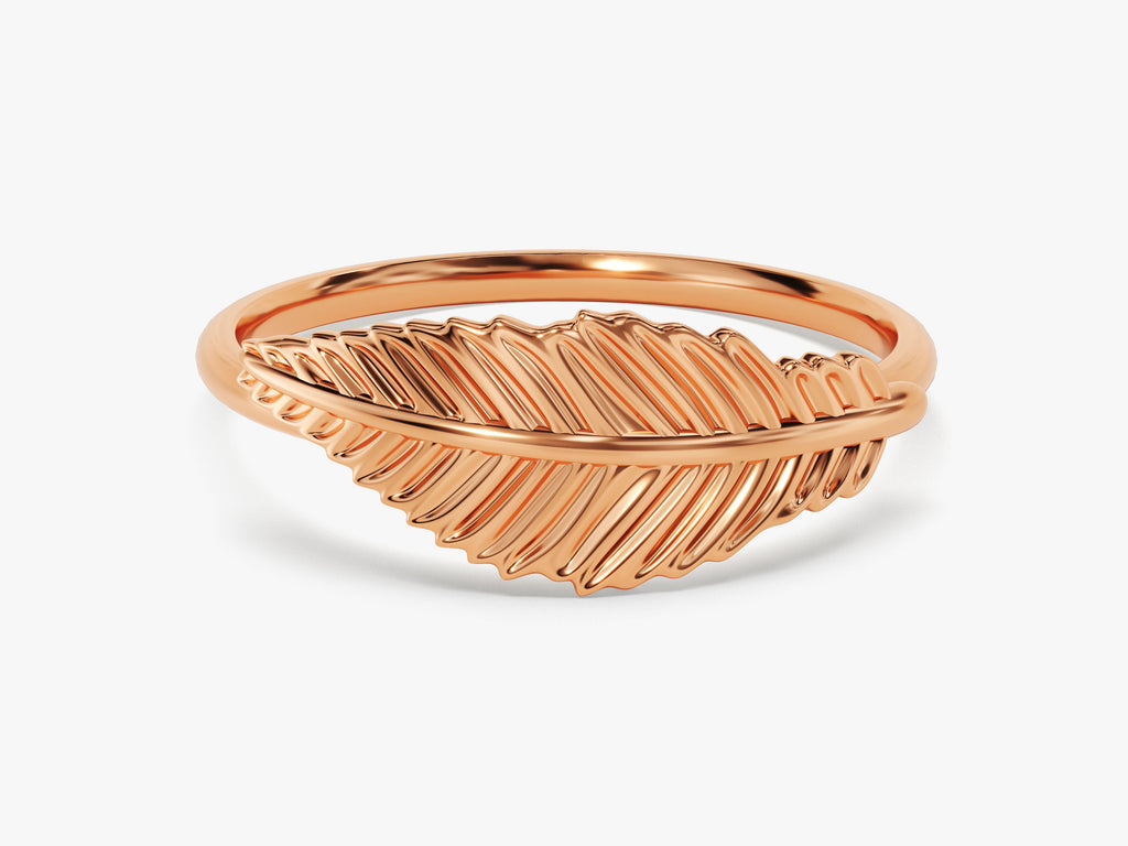 14k Solid Gold Feather Wedding Ring For Women