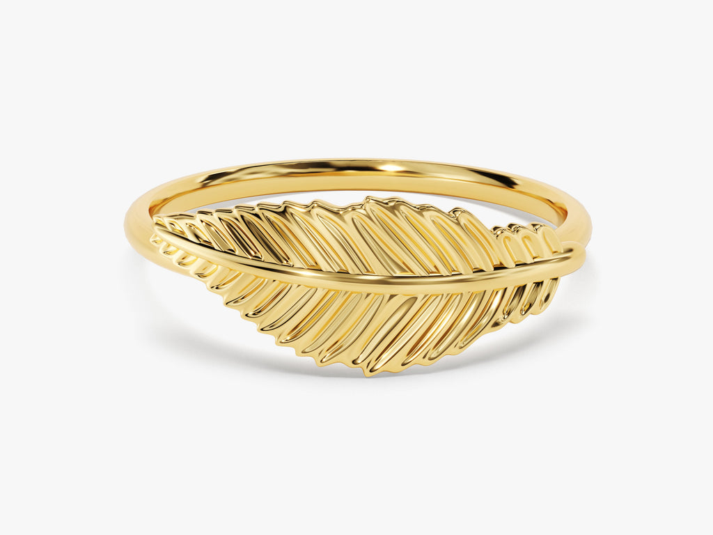 14k Solid Gold Feather Wedding Ring For Women