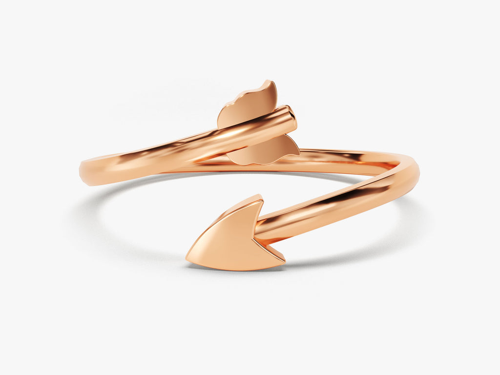 14k Solid Gold Arrow Wedding Band For Women Open Ring