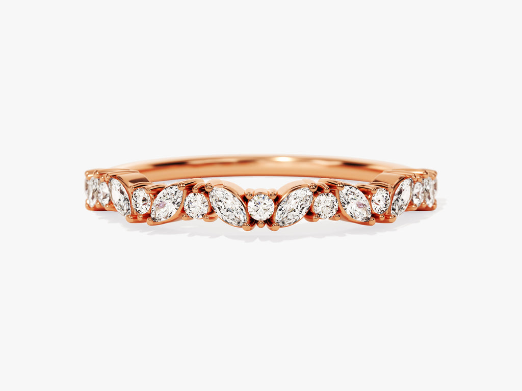 0.34CT Marquise & Round Cut CVD EF/VVS Half Eternity Diamond Wedding Band