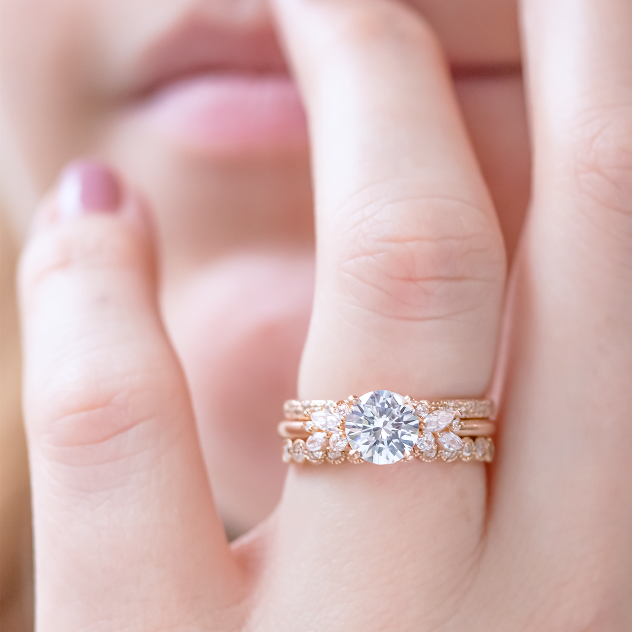 1.0CT Round Cut Moissanite Cluster Style Engagement Ring