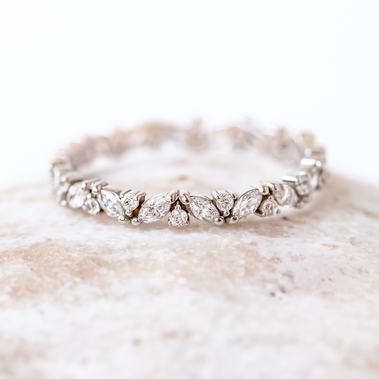 0.95ctw Marquise and Round Cut Half Eternity Wedding Band