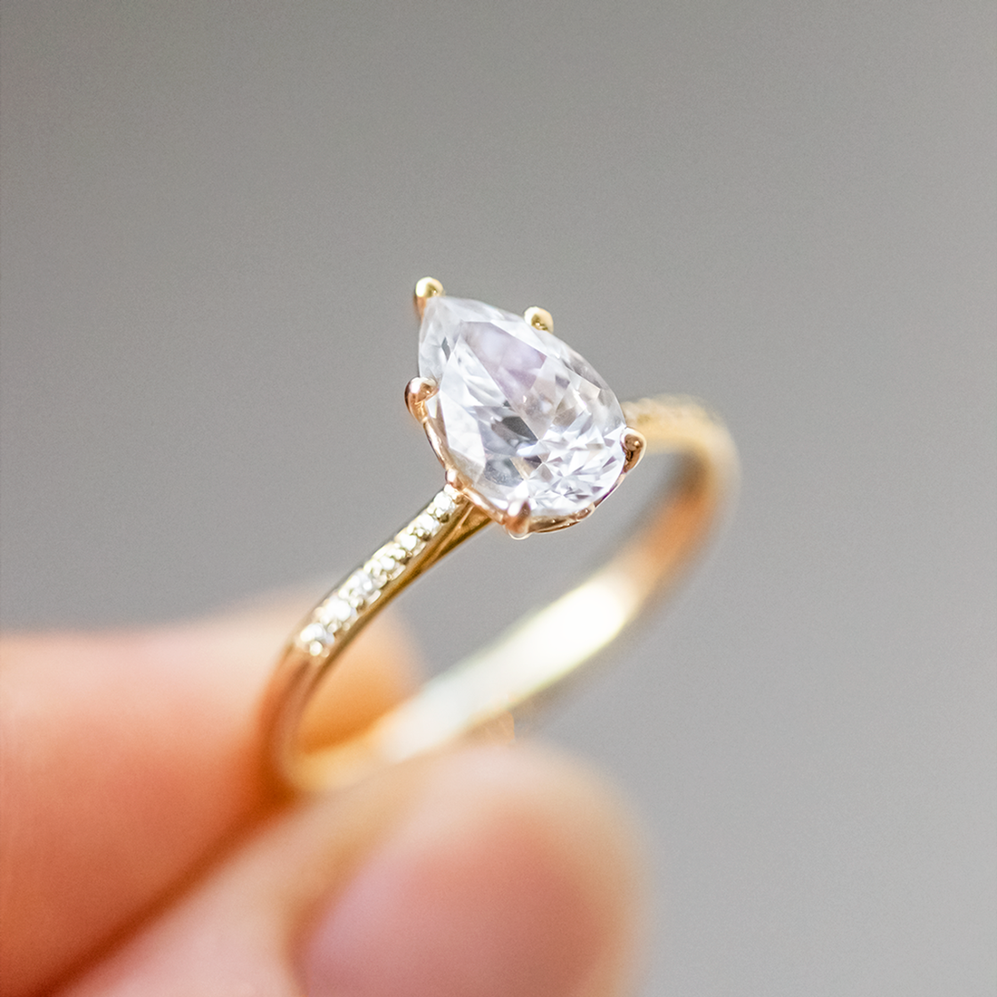 1.33CT Pear Cut Pave Set Moissanite Engagement Ring