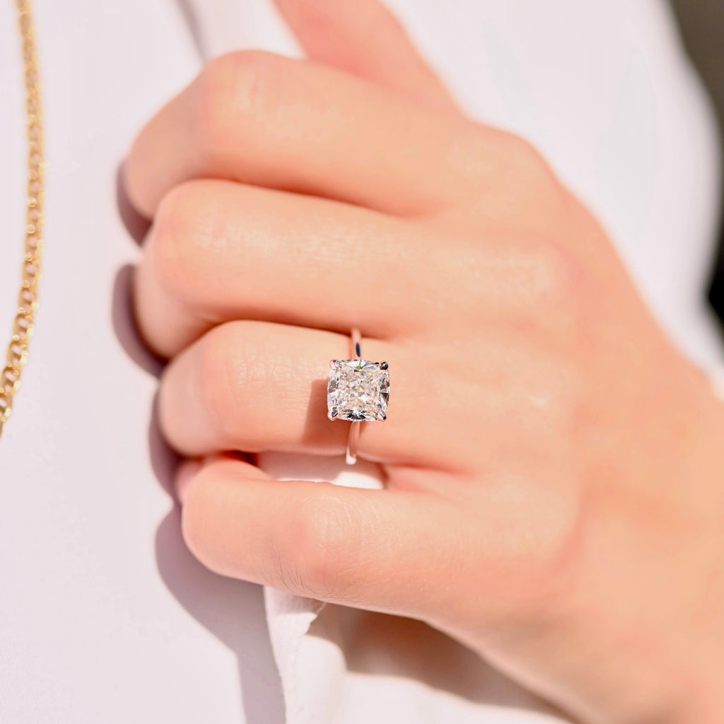 2.0 - 4.03 CT Cushion CVD Diamond Solitaire Engagement Ring