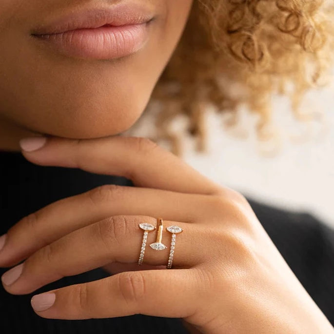 1.50 CT Marquis Cut Three Band Style Moissanite Engagement Ring