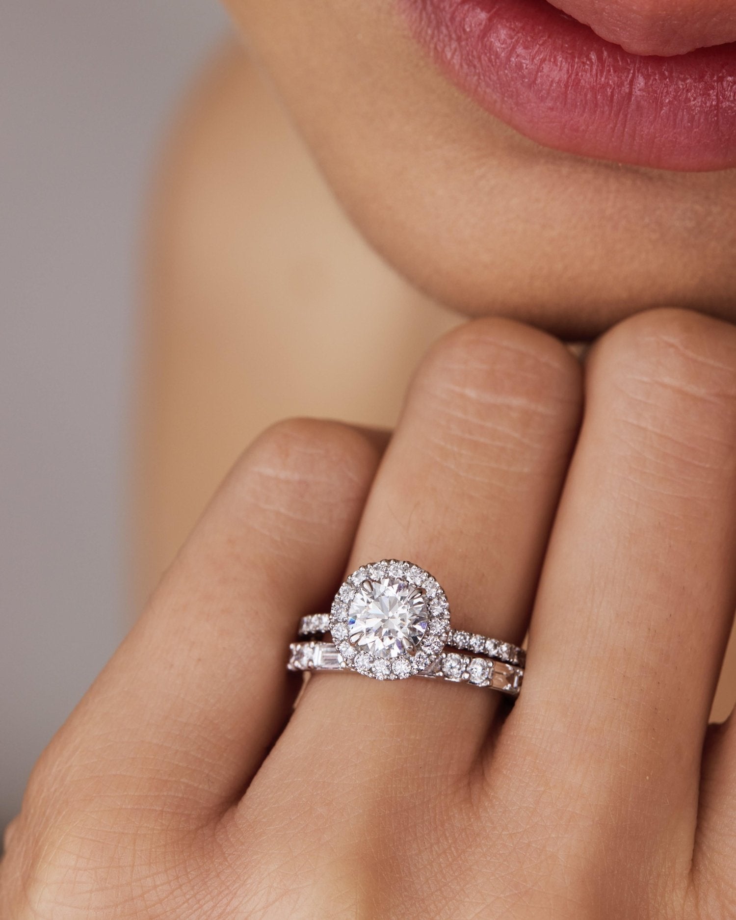 1.0 - 3.0 CT Round CVD Diamond Halo & Pave  Engagement Ring