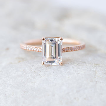 1.60CT Emerald Cut Solitaire Pave Setting Moissanite Engagement Ring