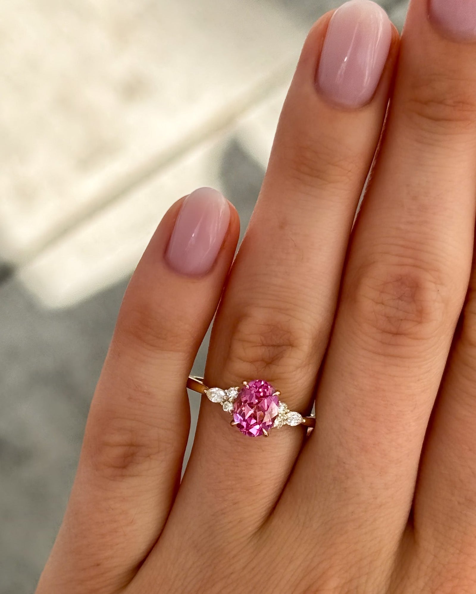Bella Engagement Ring With Oval Cut Pink Sapphire