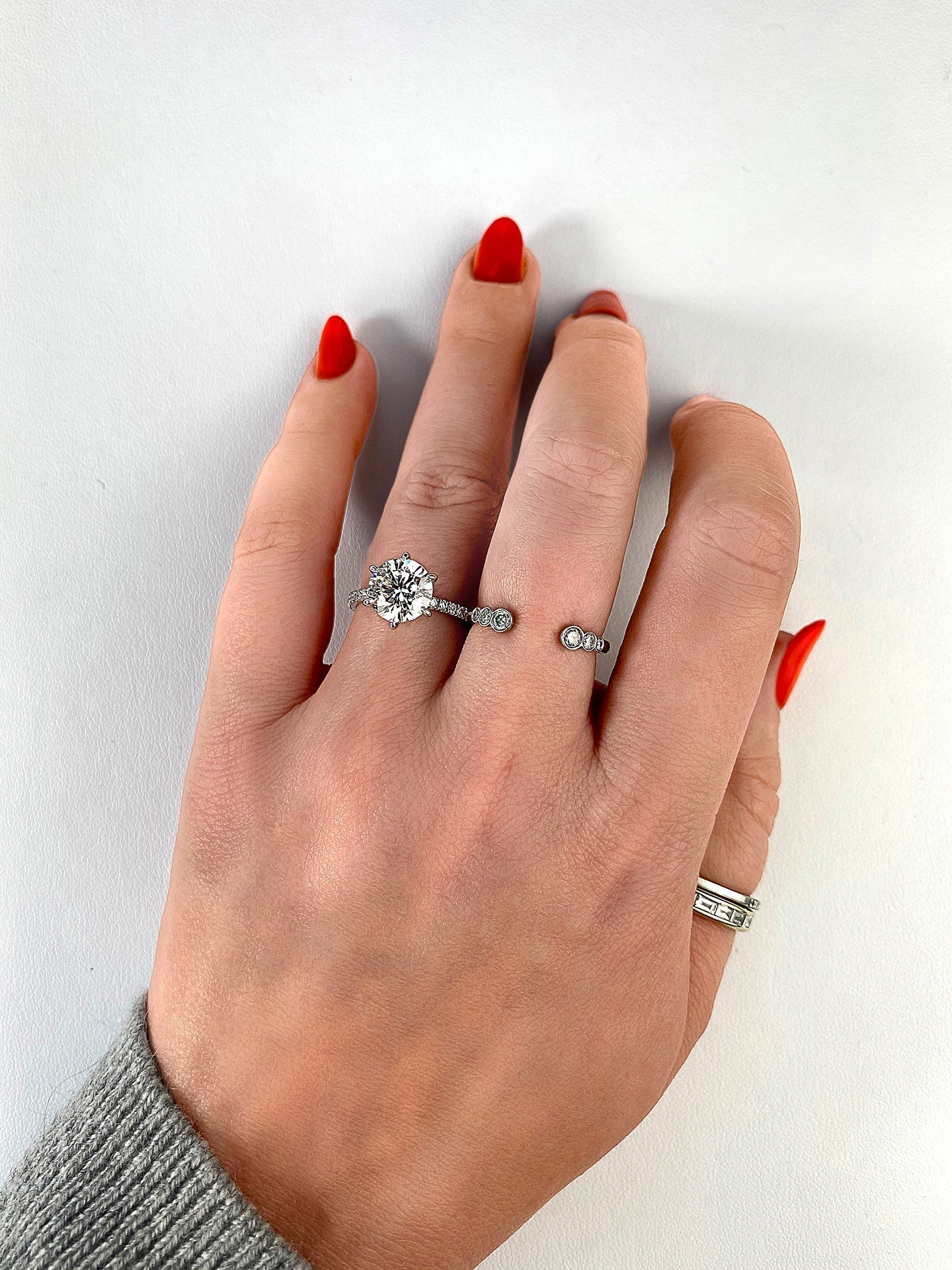 2CT Round Moissanite Solitaire Pave Setting Engagement Ring