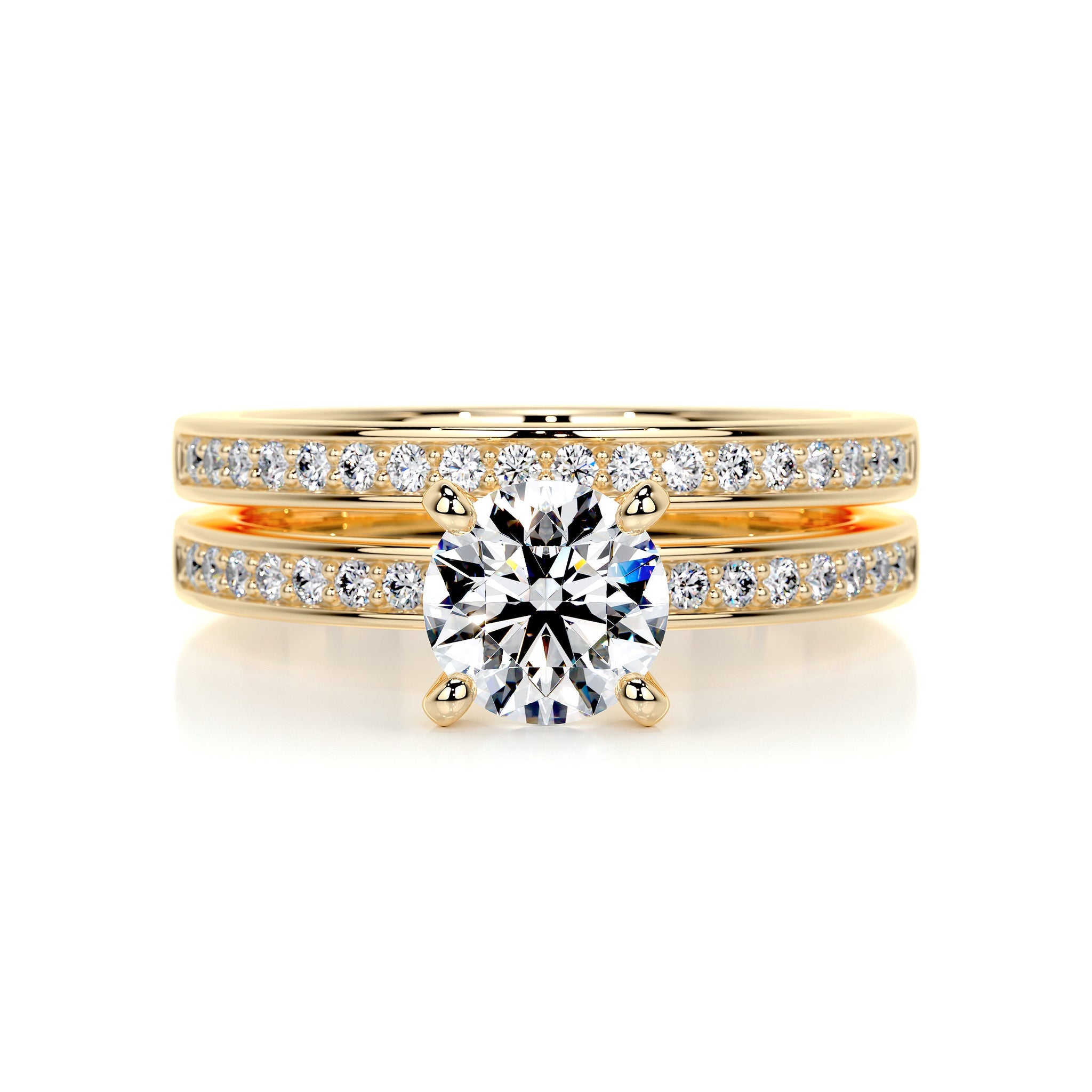 2.90 Carat Round Brilliant Cut Pave Moissanite Bridal ring set