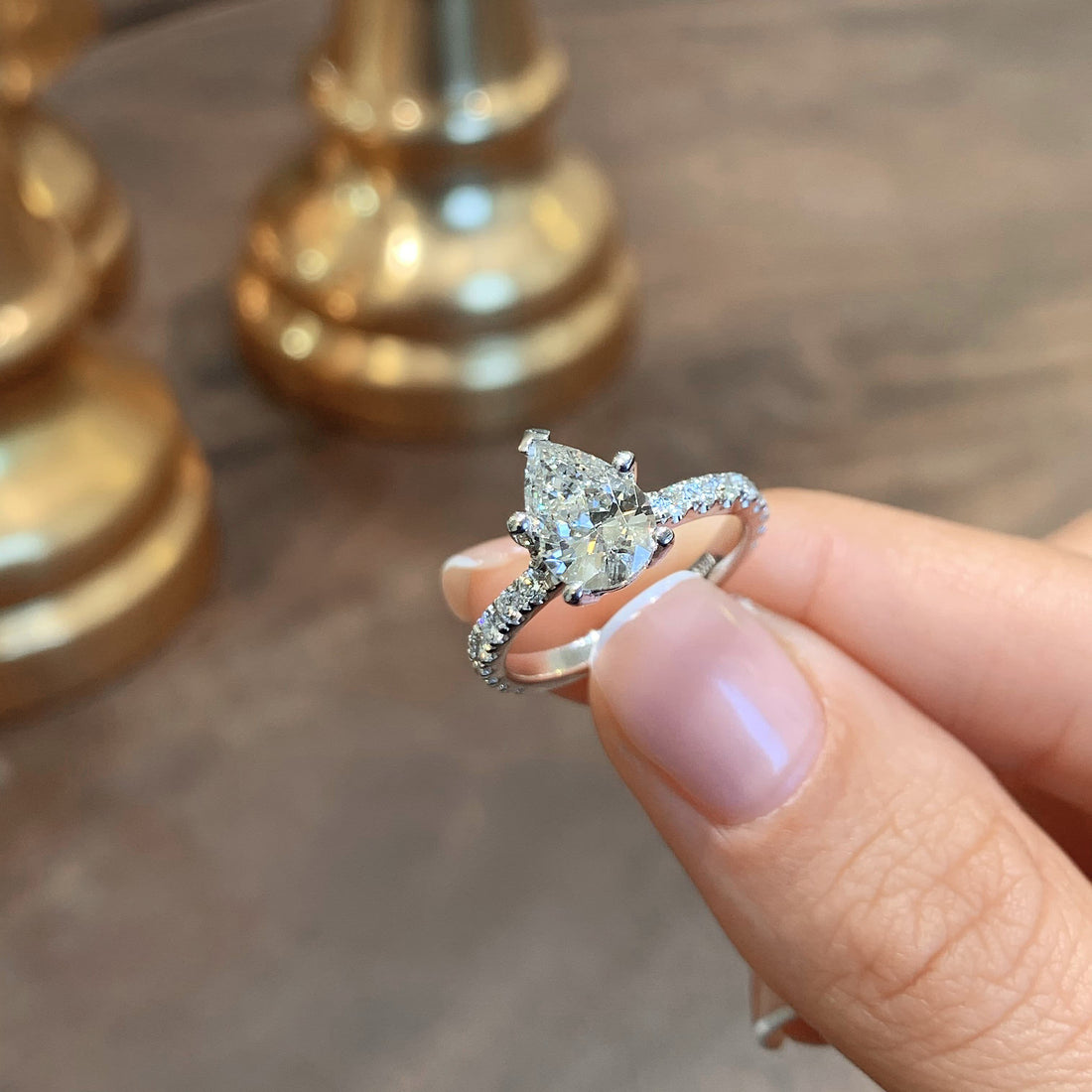 2.1 Carat Pear Pavé Moissanite Engagement Ring